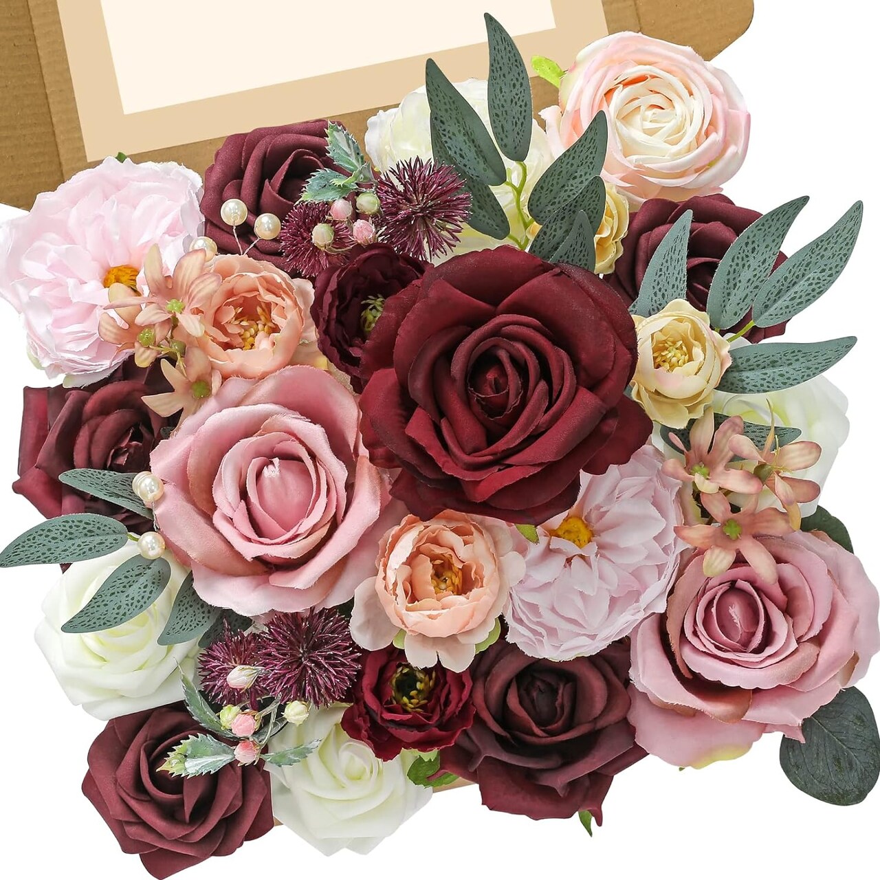 Artificial Flowers Burgundy Pink Roses Silk Foam Cake Flower for Table Centerpieces Floral Arrangement